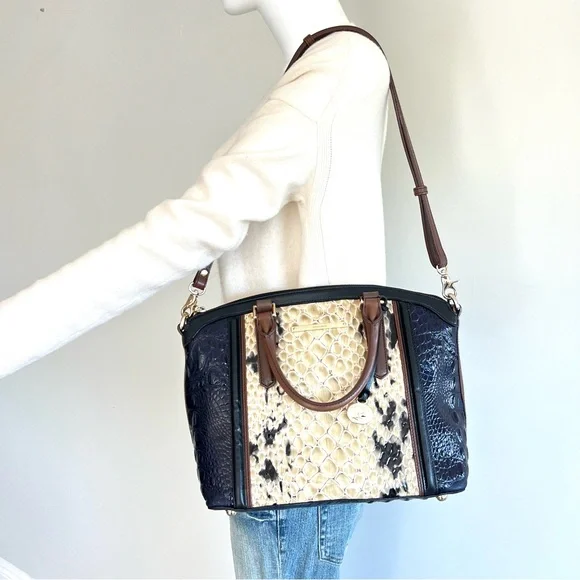 BRAHMIN Vivian Dome Tricolor Structure Croc Leather Luxury Shoulder Tote Satchel - Picture 7 of 16